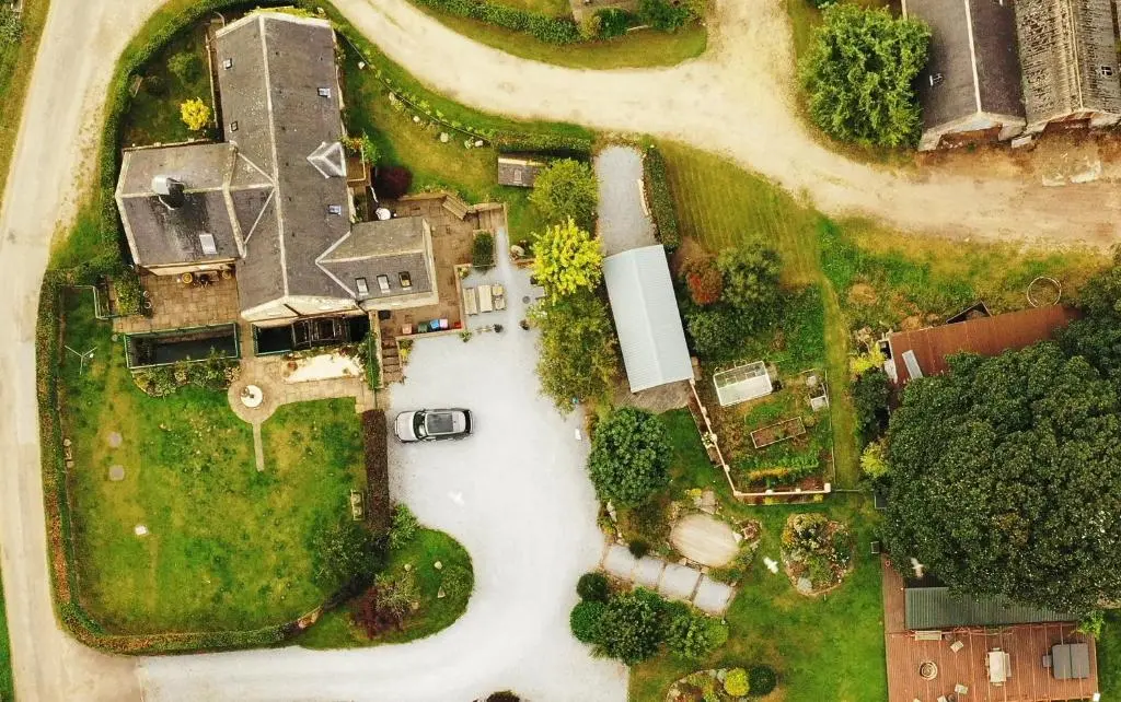 an aerial view of a house with a yard at The Barley Mill in Elgin