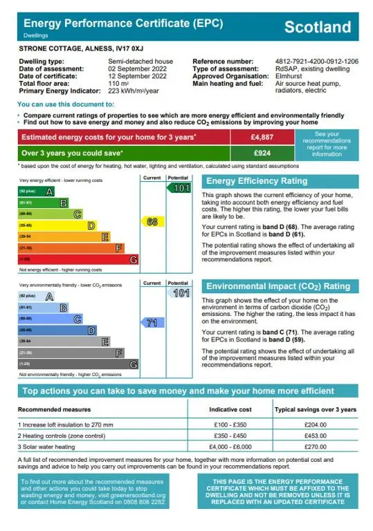 a screenshot of the emergency performance certificate efp document at Strone in Boath