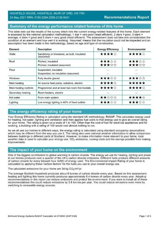a screenshot of a document with the emergency authorization rating of your home at Beautiful Character House in Muir of Ord in Muir of Ord