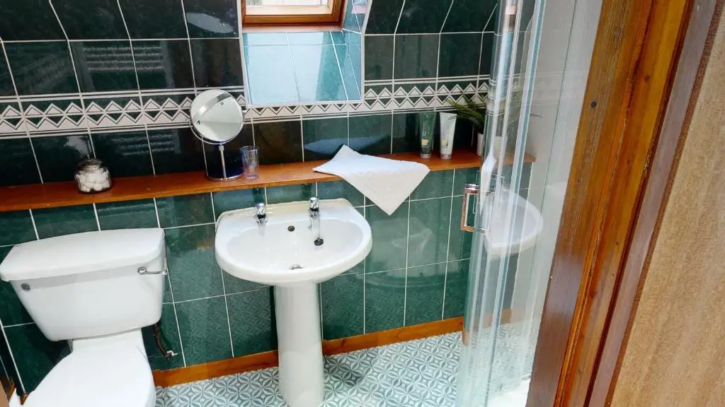 a bathroom with a toilet and a sink at Burnside Pines in Aviemore