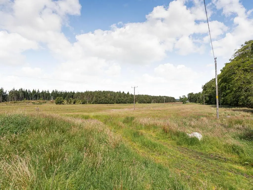 an open field with a telephone pole in the middle at New Cottage in Farr