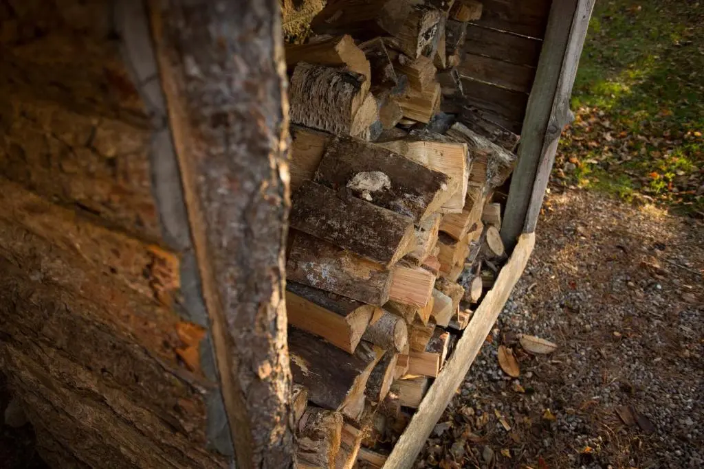 a pile of wood on the side of a building at The Mains in Elgin