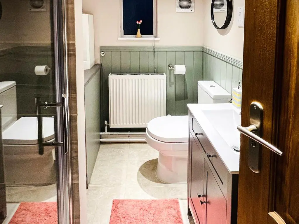 a bathroom with a toilet and a sink at Portknockie Escape in Portknockie
