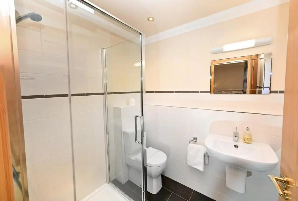 a bathroom with a toilet and a sink at Inverness City Apartment in Inverness