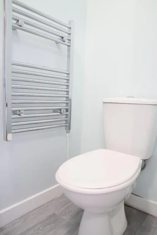 a bathroom with a white toilet and a shower at Aria Lodging Inverness in Inverness