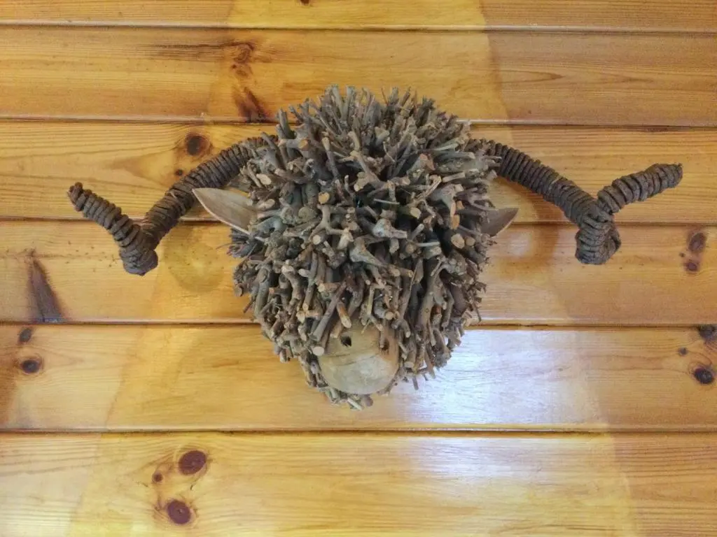 a antelopes head on top of a wooden wall at RIVERSIDE LODGE RETREAT in Aviemore