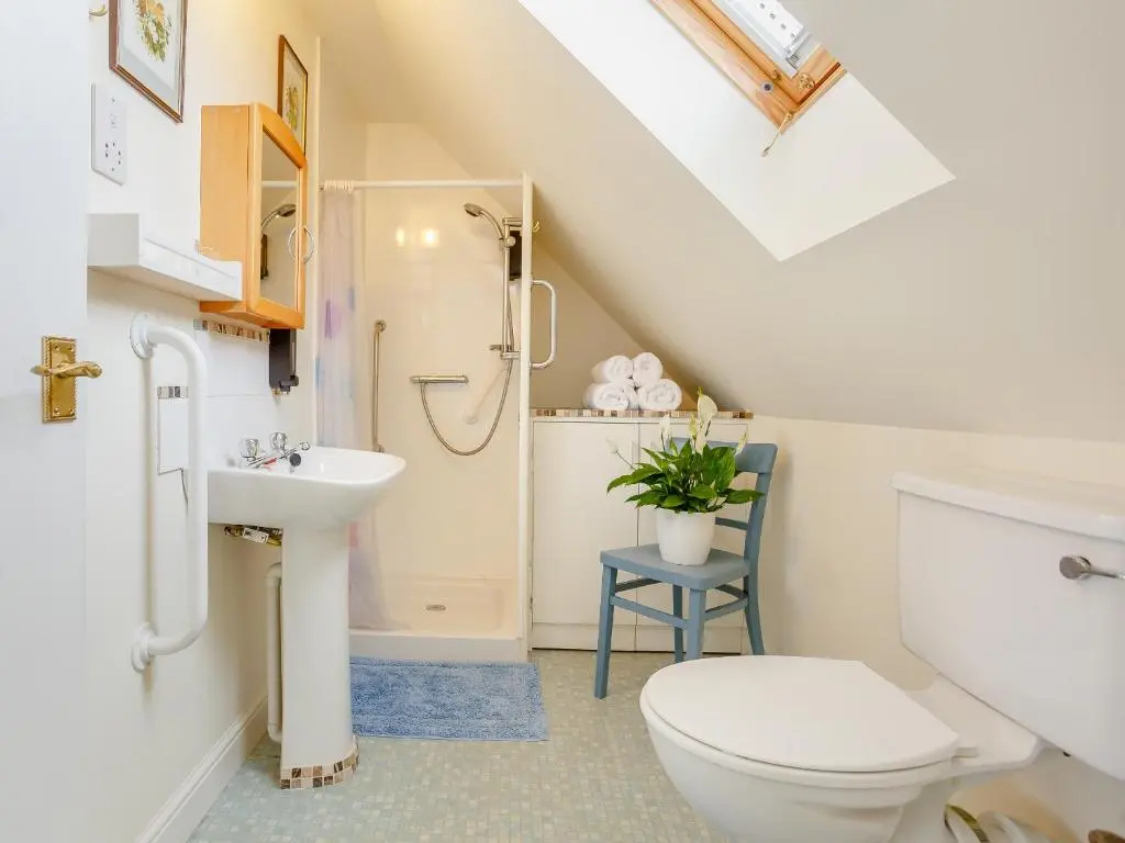 a bathroom with a toilet and a sink at Caldon Cottage in Cromarty