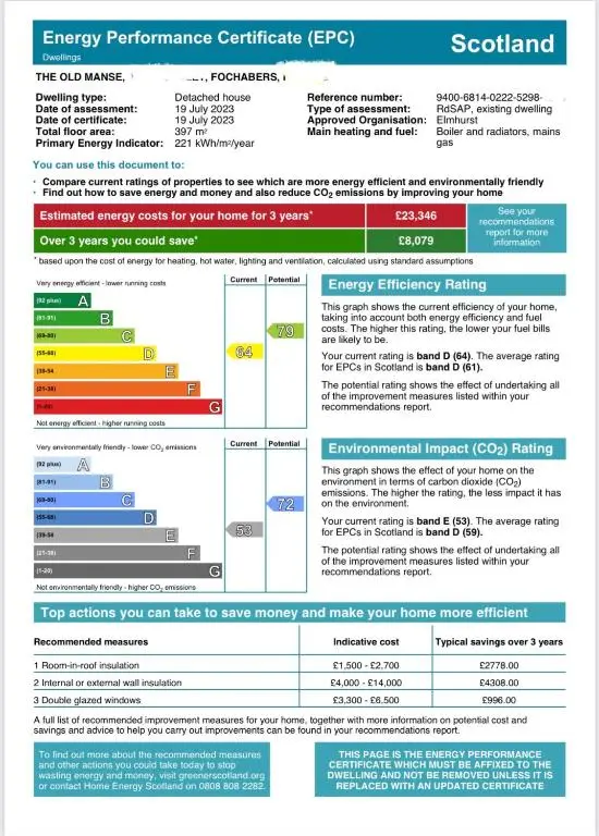 a screenshot of the emergency preparedness certificate document at The Old Manse, Fochabers in Fochabers