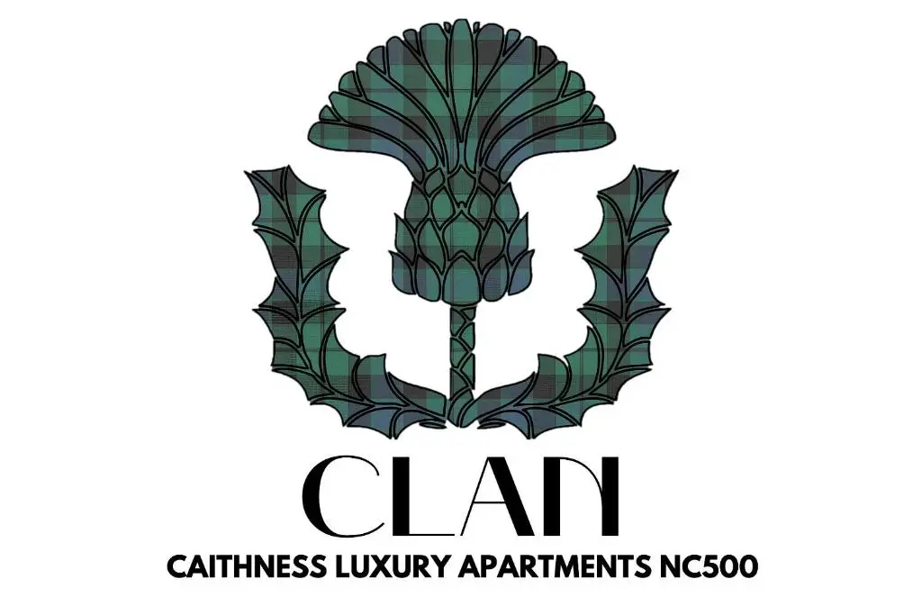 an illustration of the clair logo with a celtic crest at The Forge by Caithness Luxury Apartments NC500 - Elegant Luxury Apartment with Bike store - Sleeps 4 in Wick