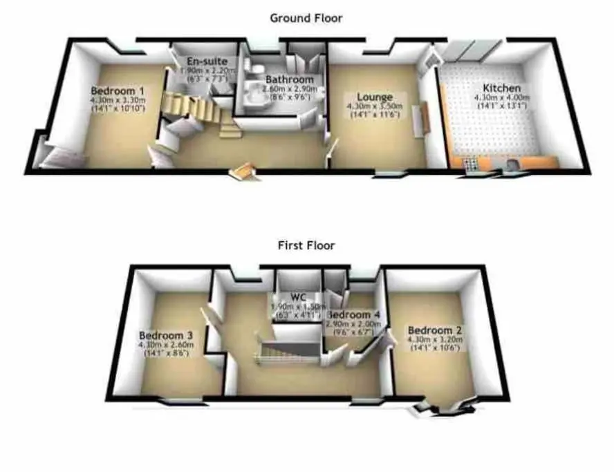 two views of a floor plan of a house at Seaside cottage on Moray coast in Portknockie