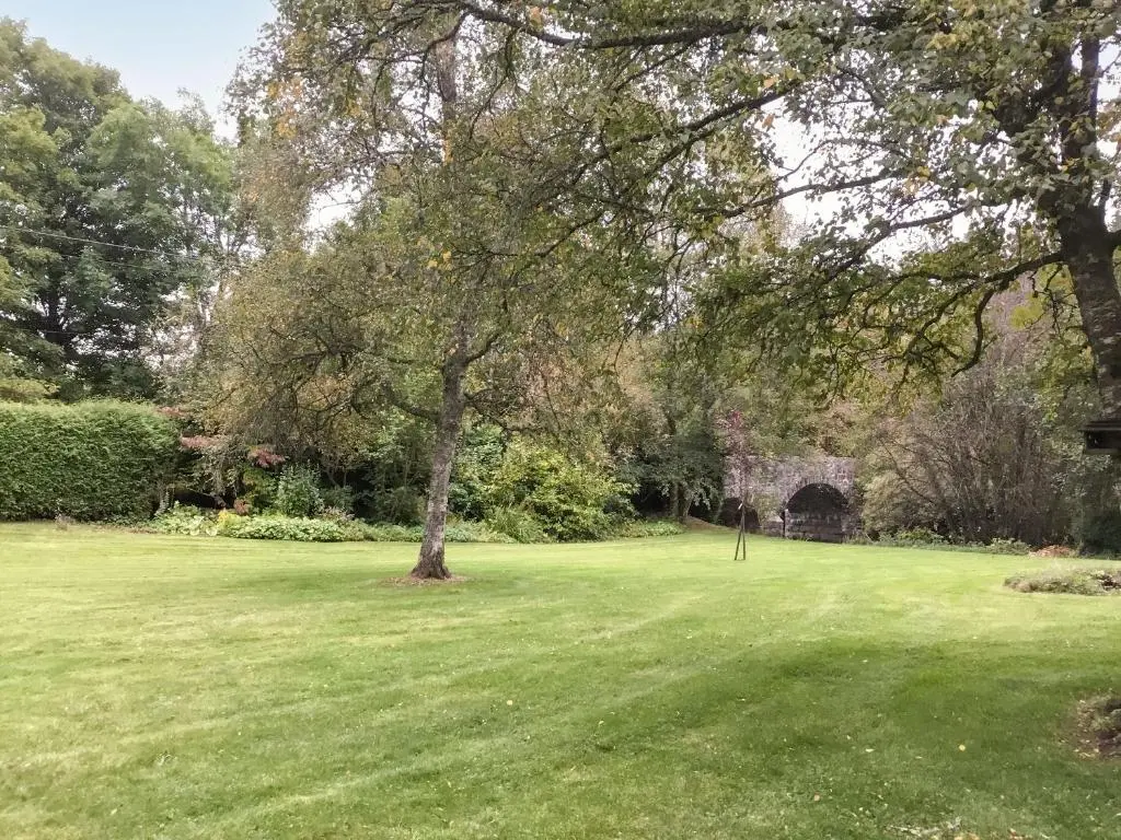a large green field with a tree in the middle at Ardle Lodge in Enochdhu