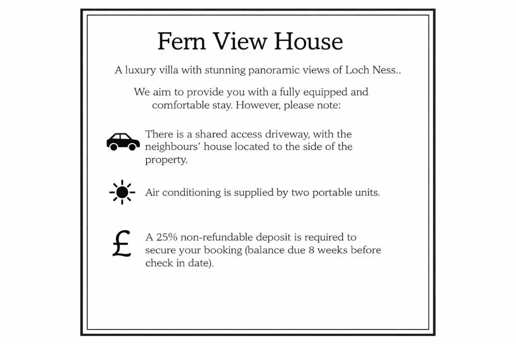 a flyer for a farm view house at Fern View in Inverness