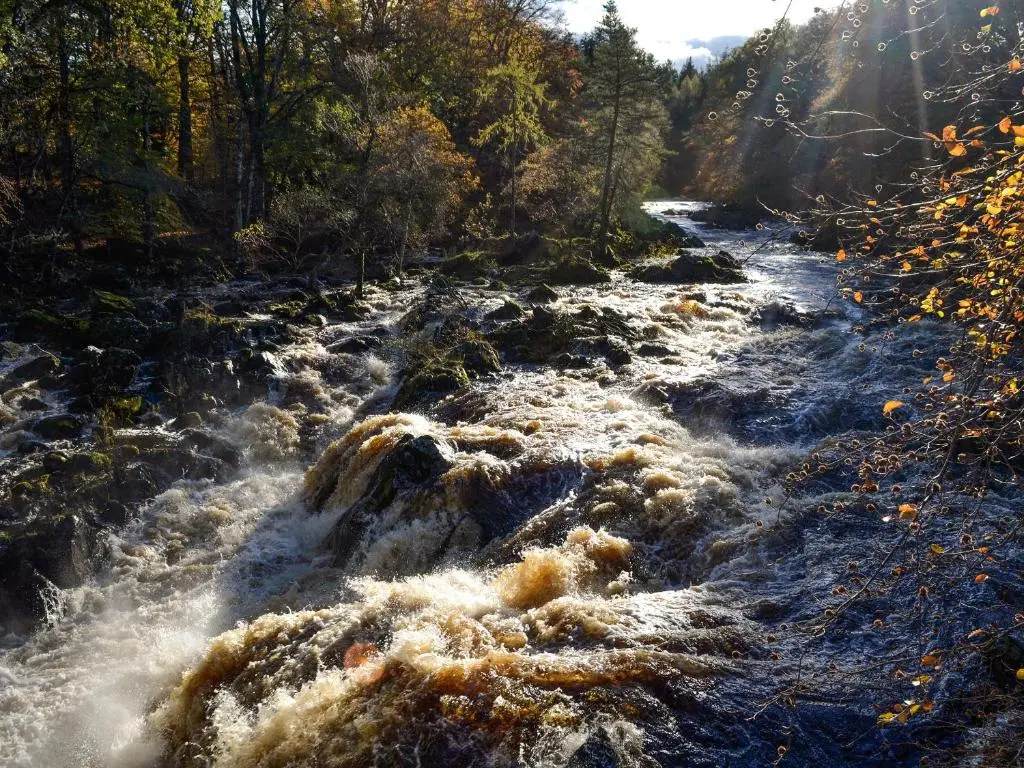 a river with rapids on the side of it at Toll Bridge Lodge in Banchory